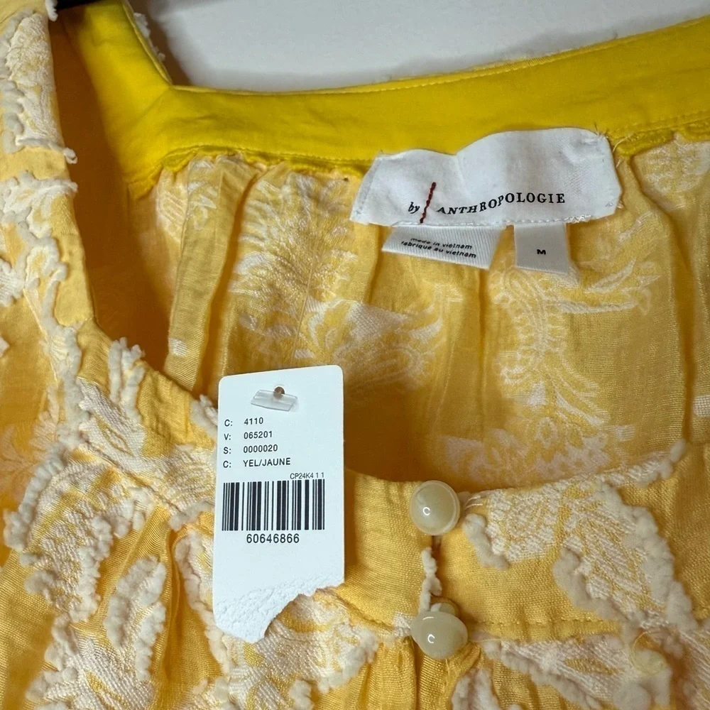NWT ANTHROPOLOGIE Yvonne Textured Yellow Boho Buttondown Puff Sleeve Blouse Top